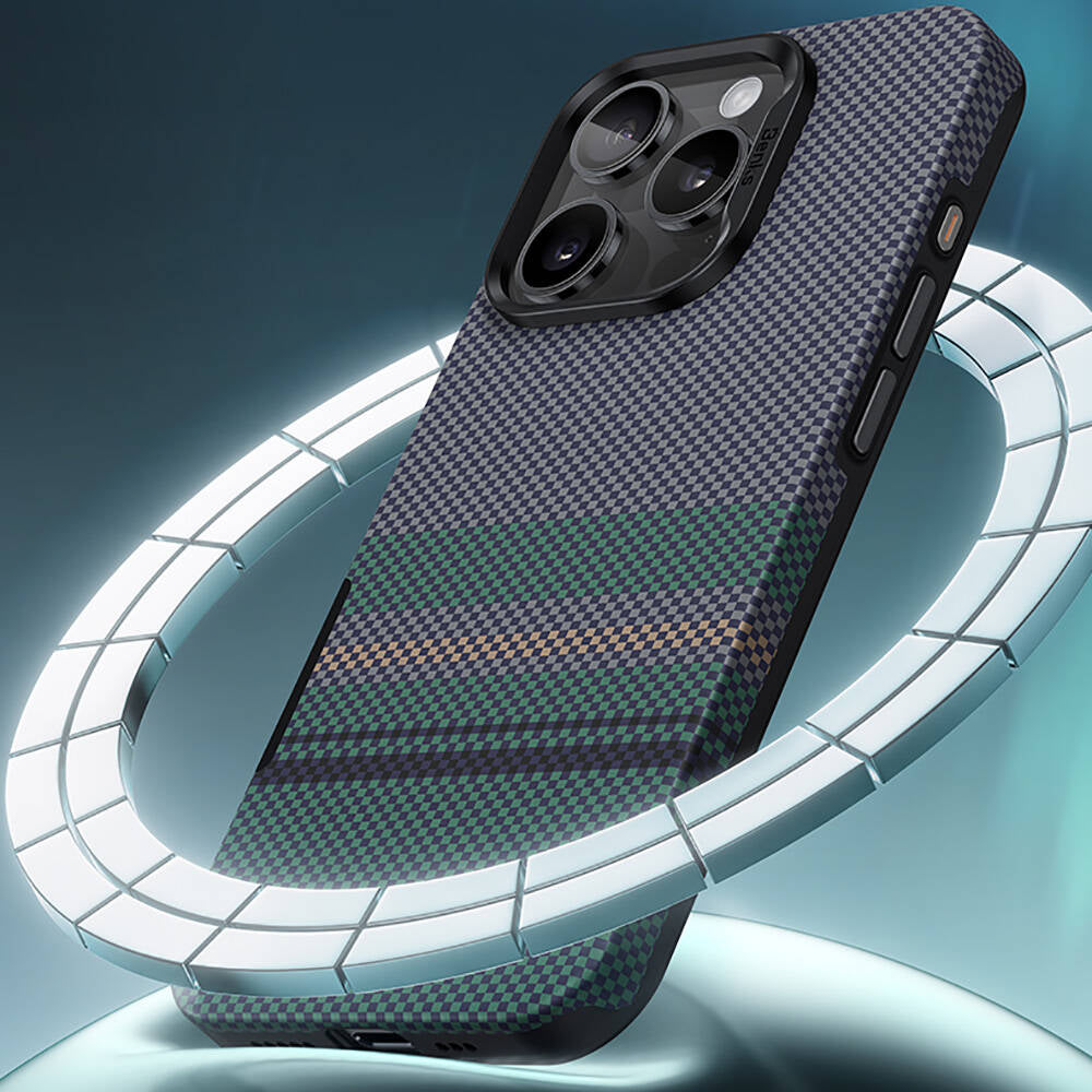 Apple iPhone 16 Pro Max Kılıf M-safe Şarj Özellikli Karbon Fiber Tasarımlı Benks Aurora ArmorPro Kevlar Kapak