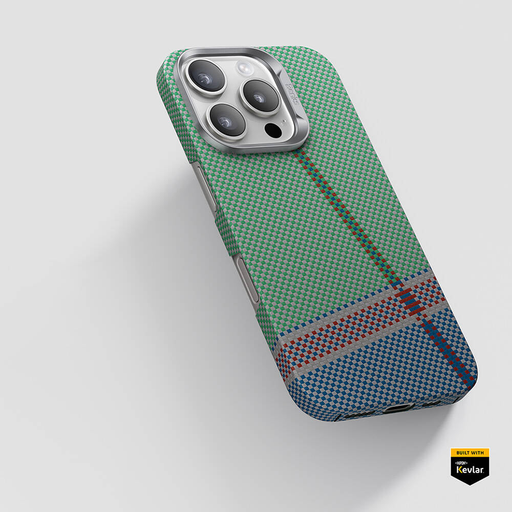 Apple iPhone 16 Pro Max Kılıf M-safe Şarj Özellikli Karbon Fiber Tasarımlı Benks Passion Green ArmorAir Kevlar Kapak
