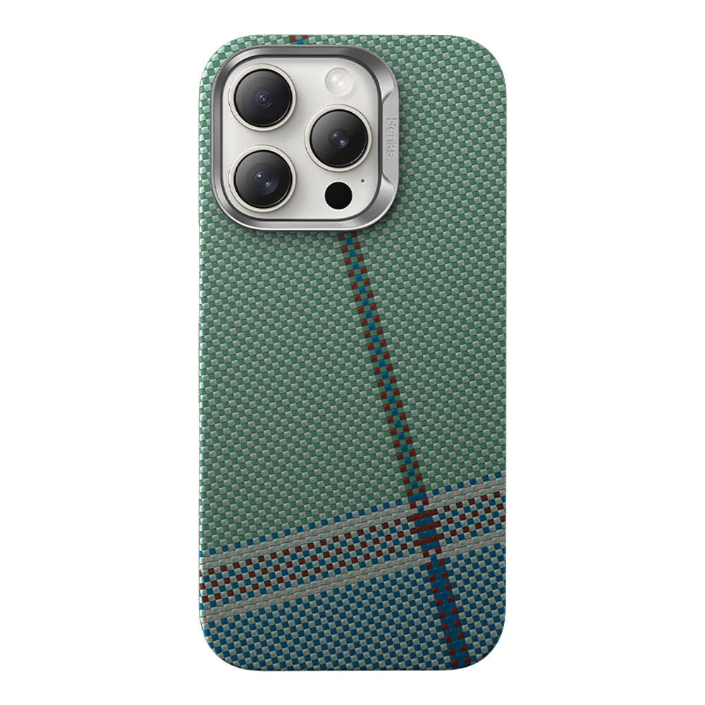 Apple iPhone 16 Pro Max Kılıf M-safe Şarj Özellikli Karbon Fiber Tasarımlı Benks Passion Green ArmorAir Kevlar Kapak