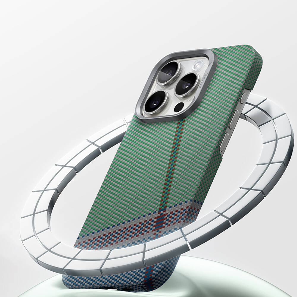 Apple iPhone 16 Pro Max Kılıf M-safe Şarj Özellikli Karbon Fiber Tasarımlı Benks Passion Green ArmorAir Kevlar Kapak