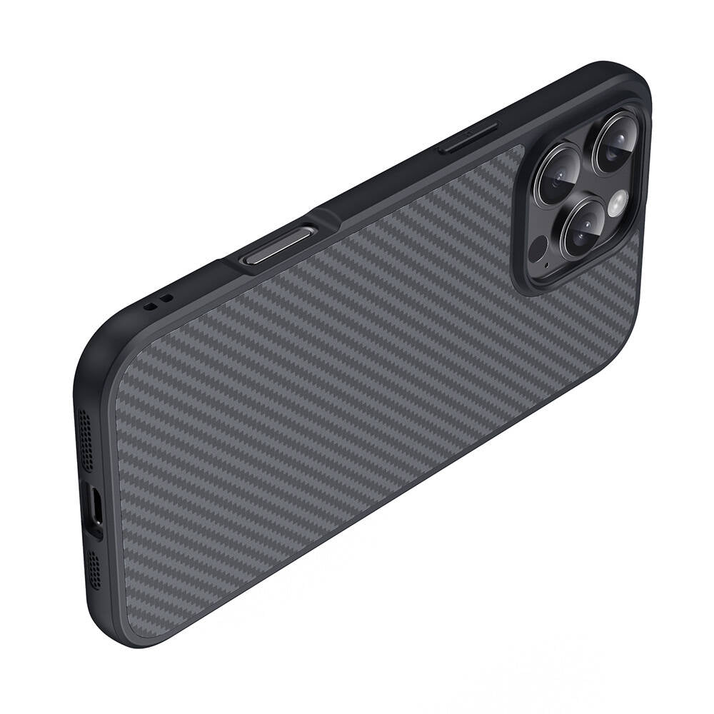 Apple iPhone 16 Pro Max Kılıf M-safe Şarj Özellikli Karbon Fiber Tasarımlı Zore Elnino Kapak
