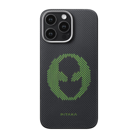 Apple iPhone 16 Pro Max Kılıf M-safe Şarj Özellikli Lumintex Teknolojili Fosforlu Aramid Fiber Pitaka Tactile Woven Aries Serisi Alien Kapak
