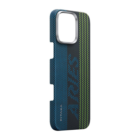 Apple iPhone 16 Pro Max Kılıf M-safe Şarj Özellikli Lumintex Teknolojili Fosforlu Aramid Fiber Pitaka Tactile Woven Aries Serisi Credit Card Kapak