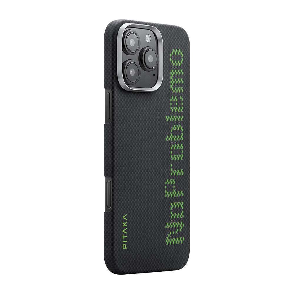 Apple iPhone 16 Pro Max Kılıf M-safe Şarj Özellikli Lumintex Teknolojili Fosforlu Aramid Fiber Pitaka Tactile Woven Aries Serisi NoProblemo Kapak