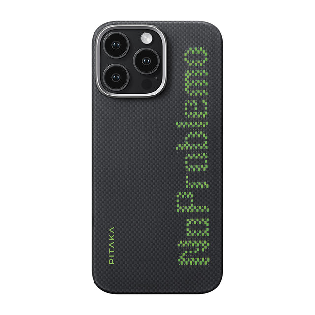 Apple iPhone 16 Pro Max Kılıf M-safe Şarj Özellikli Lumintex Teknolojili Fosforlu Aramid Fiber Pitaka Tactile Woven Aries Serisi NoProblemo Kapak