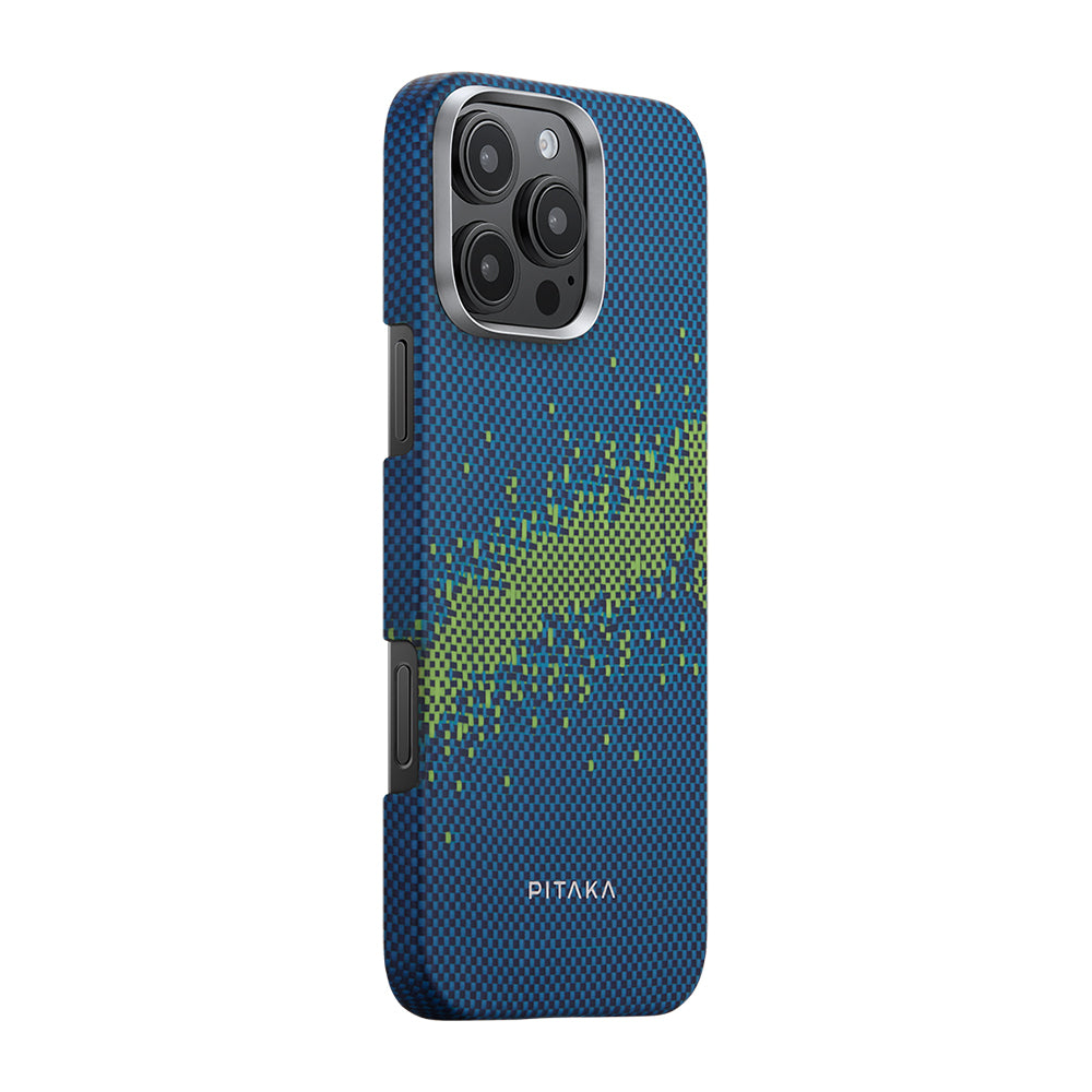 Apple iPhone 16 Pro Max Kılıf M-safe Şarj Özellikli Lumintex Teknolojili Fosforlu Özellikli Aramid Fiber Pitaka Tactile Woven Starpeak Serisi Milky Way Galaxy Kapak