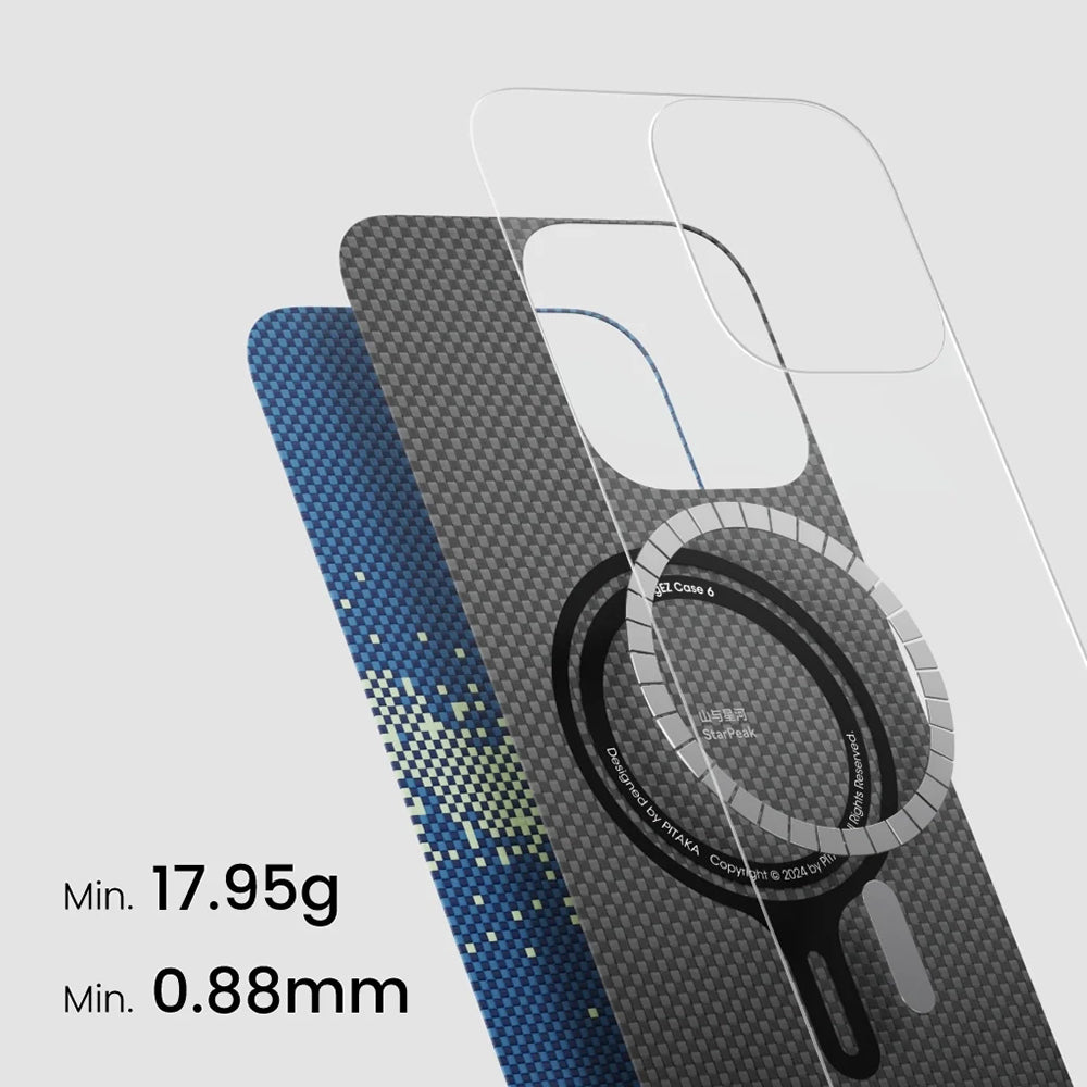 Apple iPhone 16 Pro Max Kılıf M-safe Şarj Özellikli Lumintex Teknolojili Fosforlu Özellikli Aramid Fiber Pitaka Tactile Woven Starpeak Serisi Milky Way Galaxy Kapak