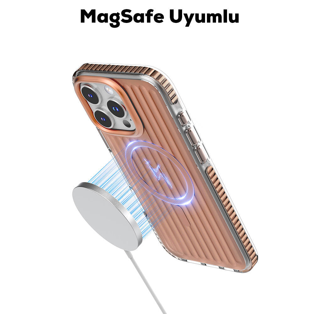 Apple iPhone 16 Pro Max Kılıf M-safe Şarj Özellikli Oyuklu Tasarım Mutural Bumpy Clear Kapak