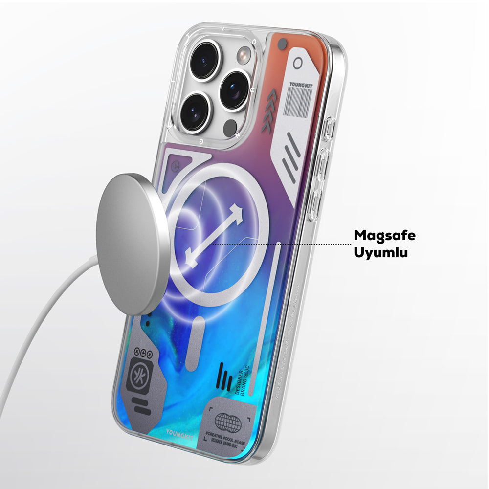 Apple iPhone 16 Pro Max Kılıf M-safe Şarj Özellikli Parlak Kumlu Sıvılı Tasarımlı Galaxy Fantasy Serisi Kapak