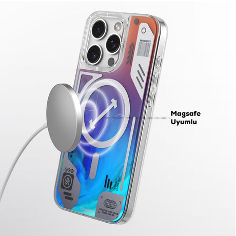 Apple iPhone 16 Pro Max Kılıf M-safe Şarj Özellikli Parlak Kumlu Sıvılı Tasarımlı Galaxy Fantasy Serisi Kapak