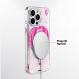 Apple iPhone 16 Pro Max Kılıf M-safe Şarj Özellikli Parlak Kumlu Sıvılı Youngkit Pink Dream Quicksand Serisi Kapak