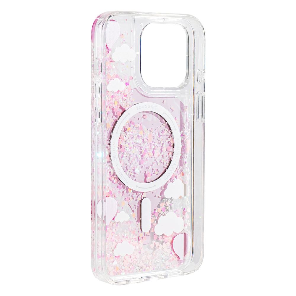 Apple iPhone 16 Pro Max Kılıf M-safe Şarj Özellikli Parlak Kumlu Sıvılı Youngkit Pink Dream Quicksand Serisi Kapak
