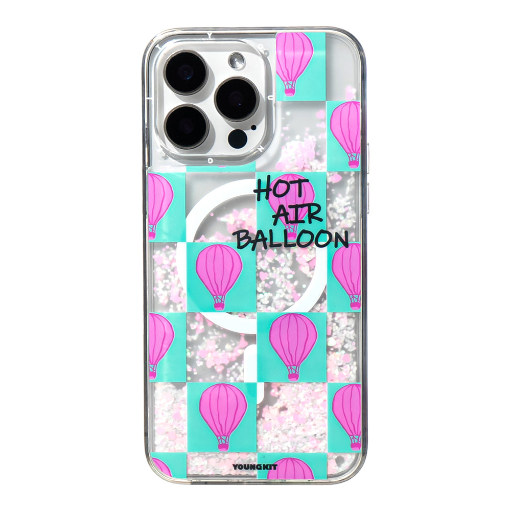 Apple iPhone 16 Pro Max Kılıf M-safe Şarj Özellikli Parlak Kumlu Sıvılı Youngkit Pink Dream Quicksand Serisi Kapak