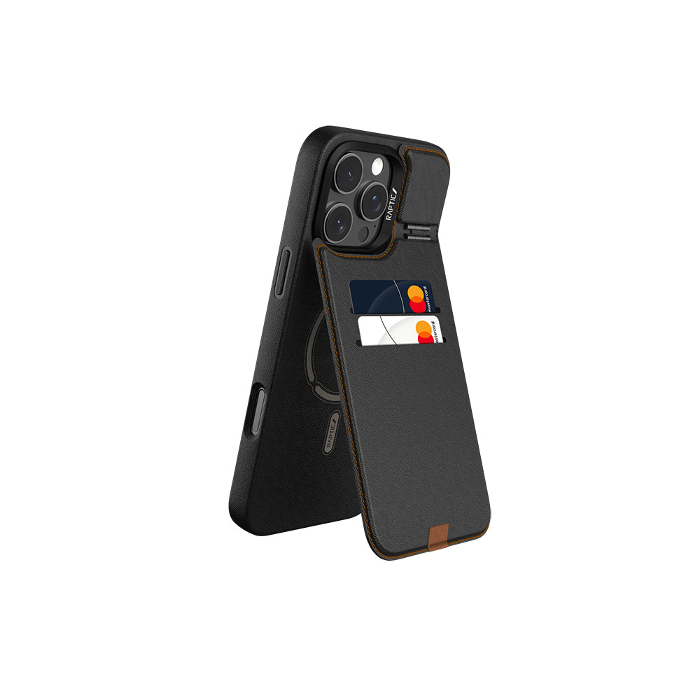 Apple iPhone 16 Pro Max Kılıf M-safe Şarj Özellikli Raptic Slim Wallet Serisi Deri Görünümlü Kartlıklı Standlı Kapak