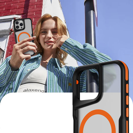 Apple iPhone 16 Pro Max Kılıf M-safe Şarj Özellikli Renkli Kenar Airbag Şeritli Zore Lamer Kapak