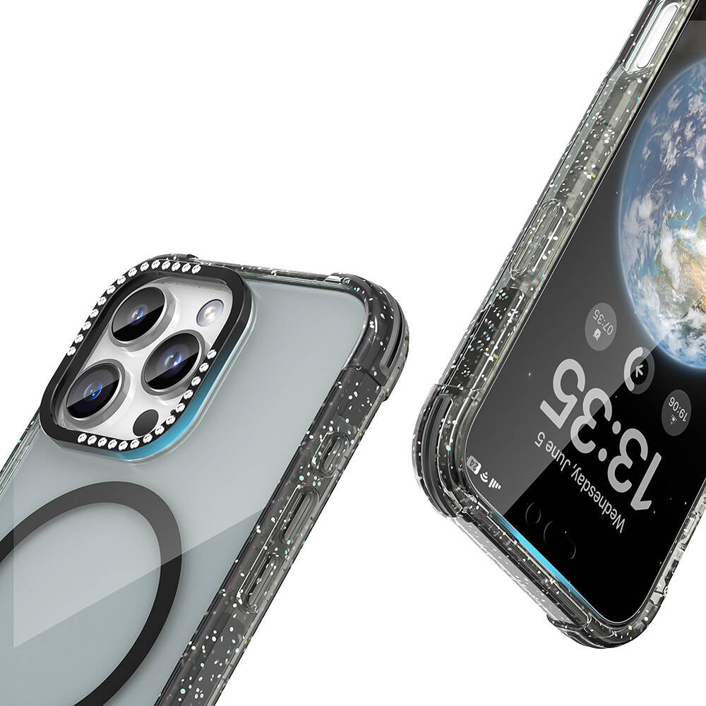Apple iPhone 16 Pro Max Kılıf M-safe Şarj Özellikli Taşlı ve Simli Tasarım Mutural Blink Kapak