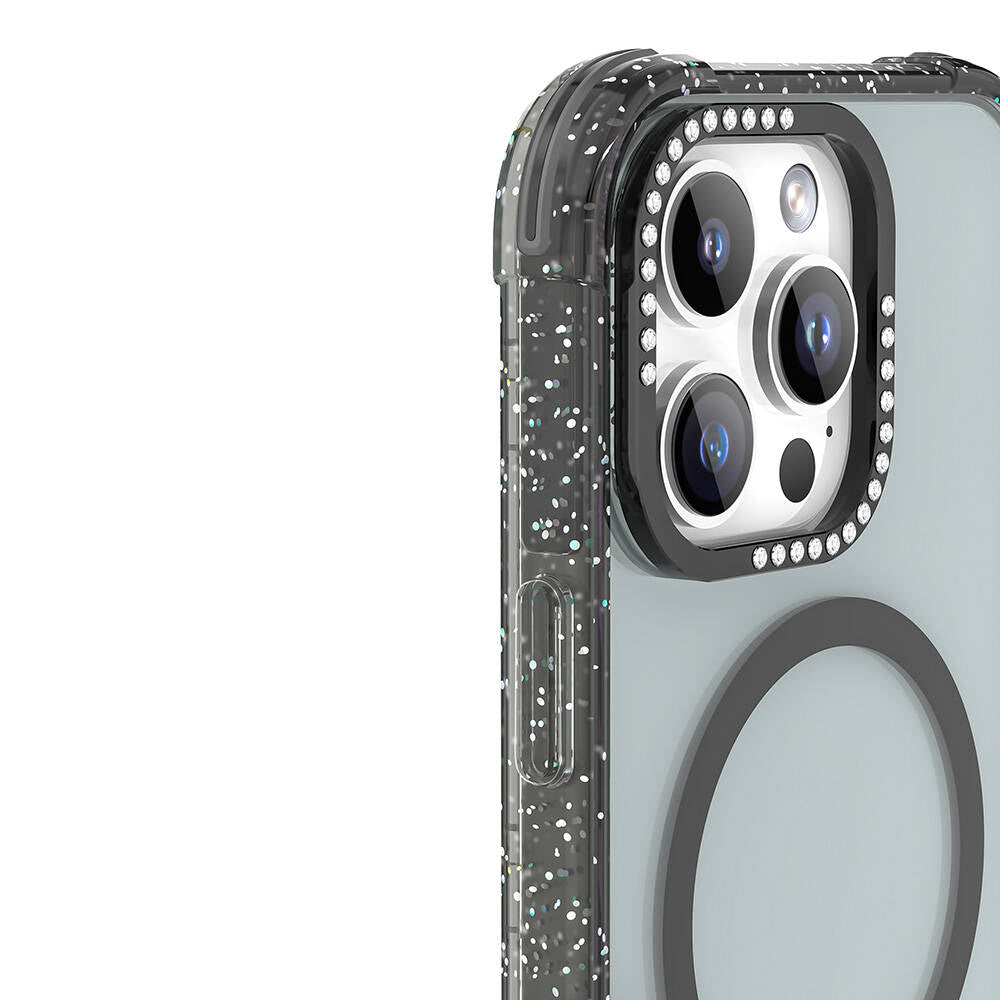 Apple iPhone 16 Pro Max Kılıf M-safe Şarj Özellikli Taşlı ve Simli Tasarım Mutural Blink Kapak