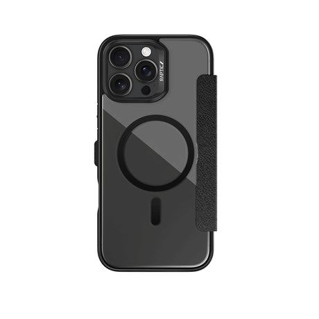 Apple iPhone 16 Pro Max Kılıf M-safe Şarj Özellikli Vegan Deri Tasarımlı Şeffaf Arka Yüzey Kartlıklı Raptic Urban Folio Serisi Kapak