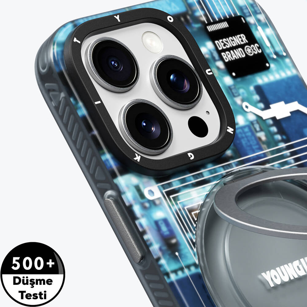 Apple iPhone 16 Pro Max Kılıf M-safe Şarj Özellikli Youngkit 360° Standlı Technology Serisi Kapak