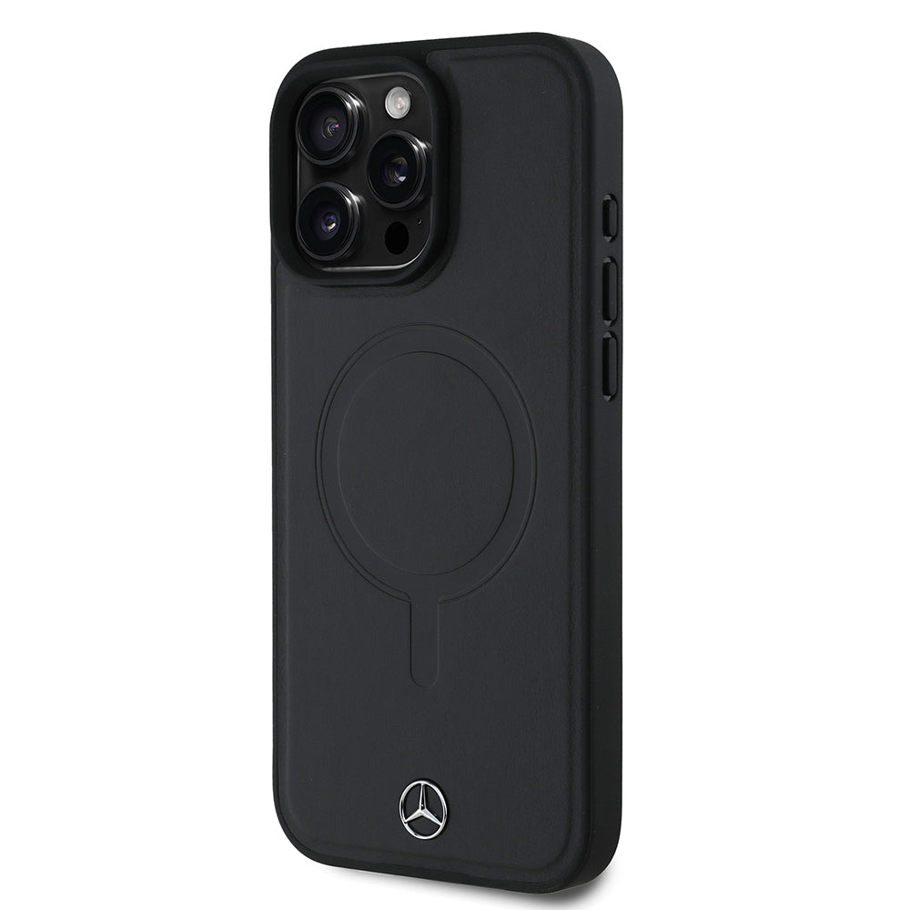 Apple iPhone 16 Pro Max Kılıf Mercedes Benz Orjinal Lisanslı M-safe Şarj Özellikli Metal Yıldız Logolu Sade Pürüzsüz Deri Kapak