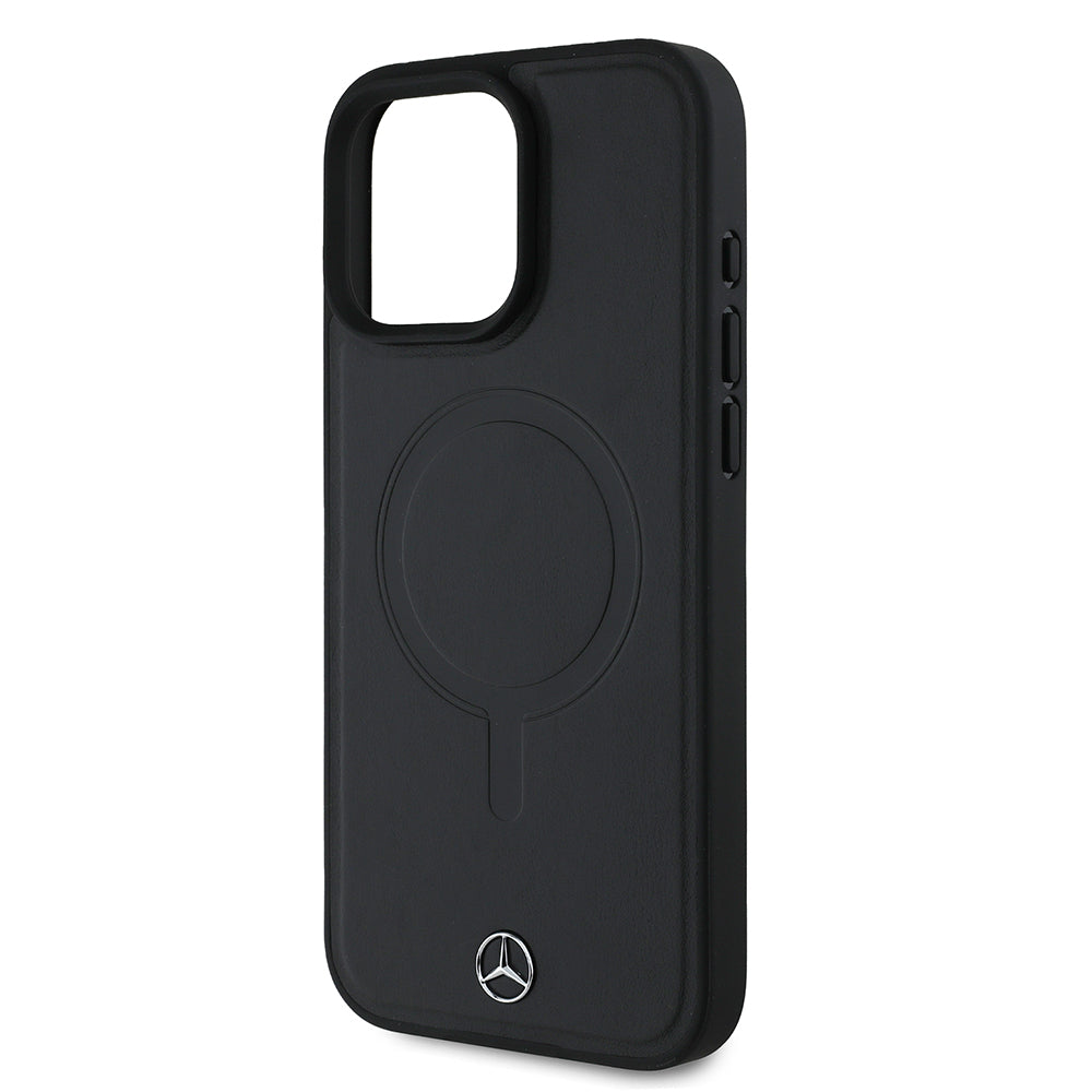 Apple iPhone 16 Pro Max Kılıf Mercedes Benz Orjinal Lisanslı M-safe Şarj Özellikli Metal Yıldız Logolu Sade Pürüzsüz Deri Kapak