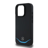 Apple iPhone 16 Pro Max Kılıf Mercedes Benz Orjinal Lisanslı M-safe Şarj Özellikli 3D Metal Logolu Mavi Yatay Eğri Çizgili Deri Kapak