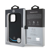 Apple iPhone 16 Pro Max Kılıf Mercedes Benz Orjinal Lisanslı M-safe Şarj Özellikli 3D Metal Logolu Mavi Yatay Eğri Çizgili Deri Kapak