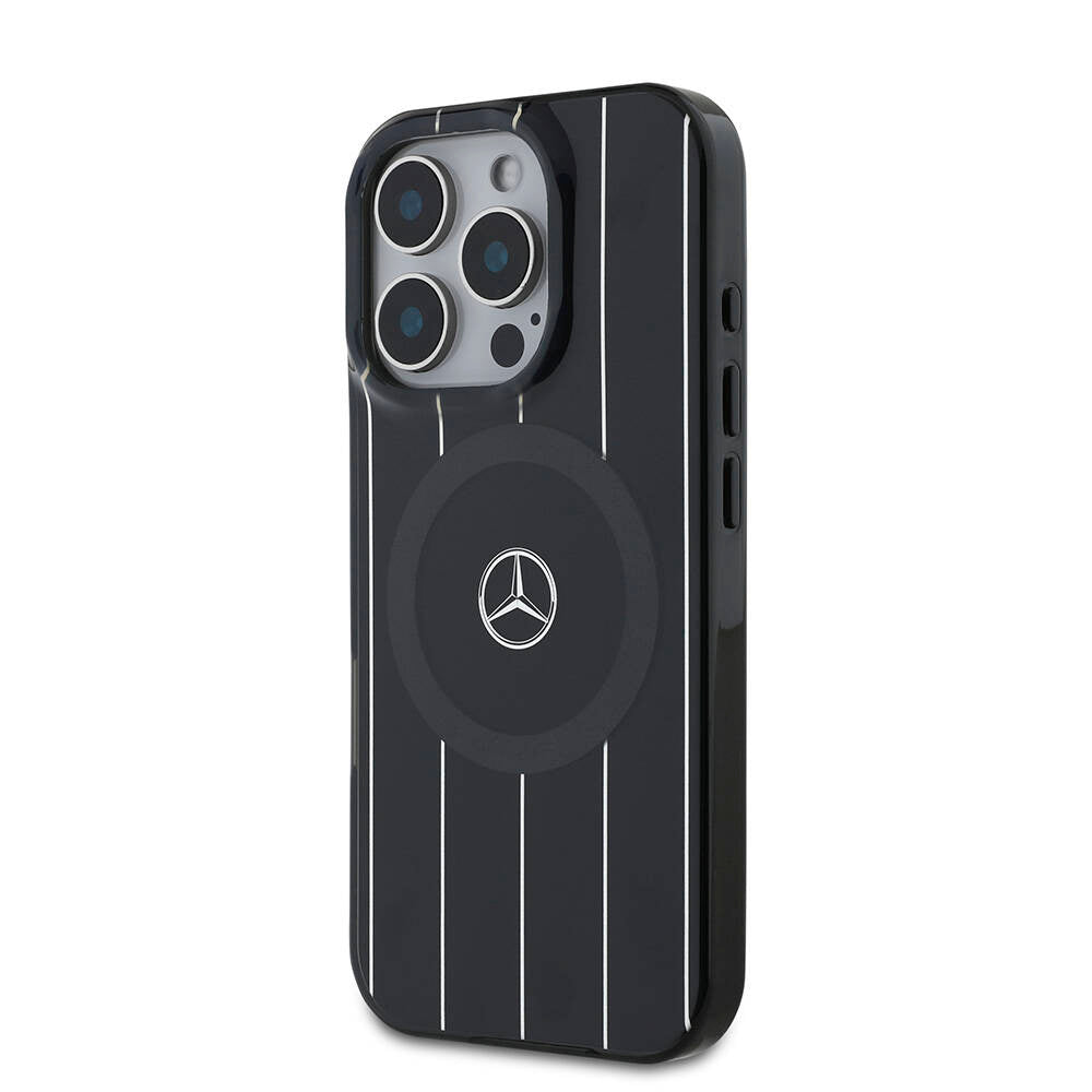 Apple iPhone 16 Pro Max Kılıf Mercedes Benz Orjinal Lisanslı M-safe Şarj Özellikli Çift Katmanlı Paralel Çizgi Desenli Kapak