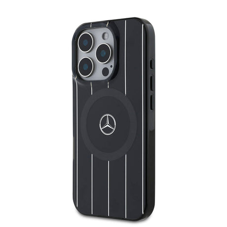 Apple iPhone 16 Pro Max Kılıf Mercedes Benz Orjinal Lisanslı M-safe Şarj Özellikli Çift Katmanlı Paralel Çizgi Desenli Kapak