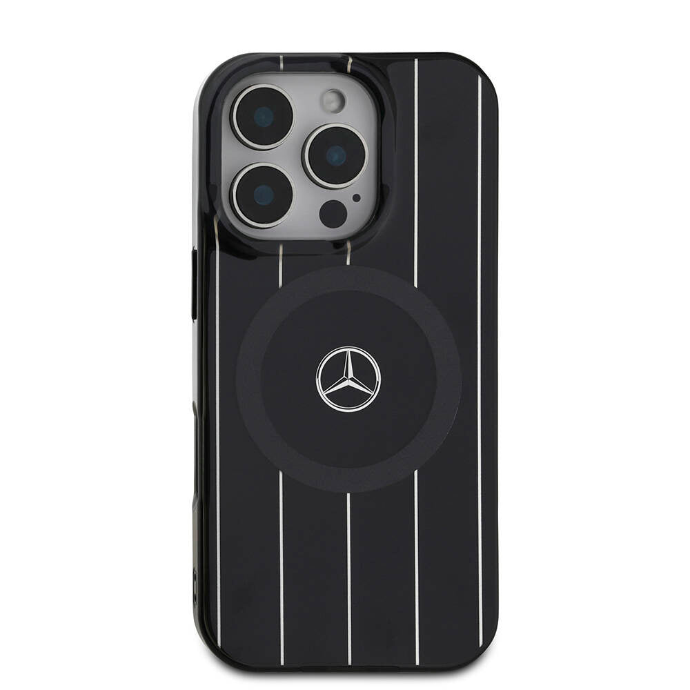 Apple iPhone 16 Pro Max Kılıf Mercedes Benz Orjinal Lisanslı M-safe Şarj Özellikli Çift Katmanlı Paralel Çizgi Desenli Kapak