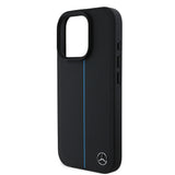 Apple iPhone 16 Pro Max Kılıf Mercedes Benz Orjinal Lisanslı M-safe Şarj Özellikli Metal Yıldız Logolu Mavi Çizgili Deri Kapak