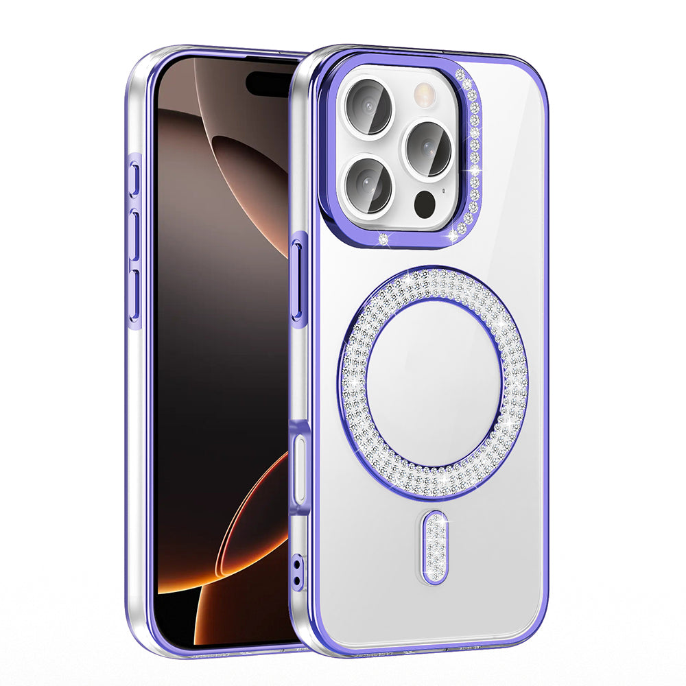 Apple iPhone 16 Pro Max Kılıf Pırlanta Taş Tasarımlı M-safe Şarj Özellikli Zore Karetta Silikon Kapak