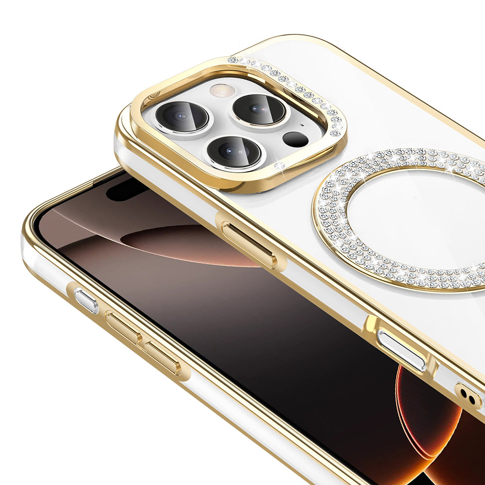 Apple iPhone 16 Pro Max Kılıf Pırlanta Taş Tasarımlı M-safe Şarj Özellikli Zore Karetta Silikon Kapak