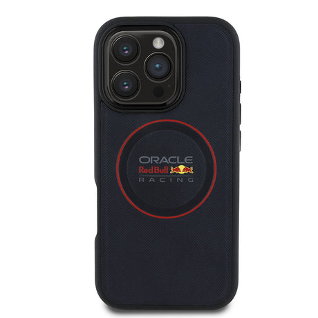 Apple iPhone 16 Pro Max Kılıf Redbull Orjinal Lisanslı M-safe Şarj Özellikli Kırmızı Halka ve Logo Kabartmalı PU Deri Kapak