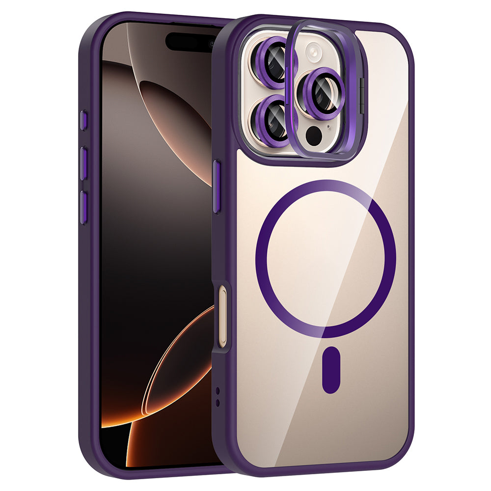 Apple iPhone 16 Pro Max Kılıf Standlı ve Kamera Lens Hediyeli M-Safe Şarj Özellikli Zore Etro Kapak