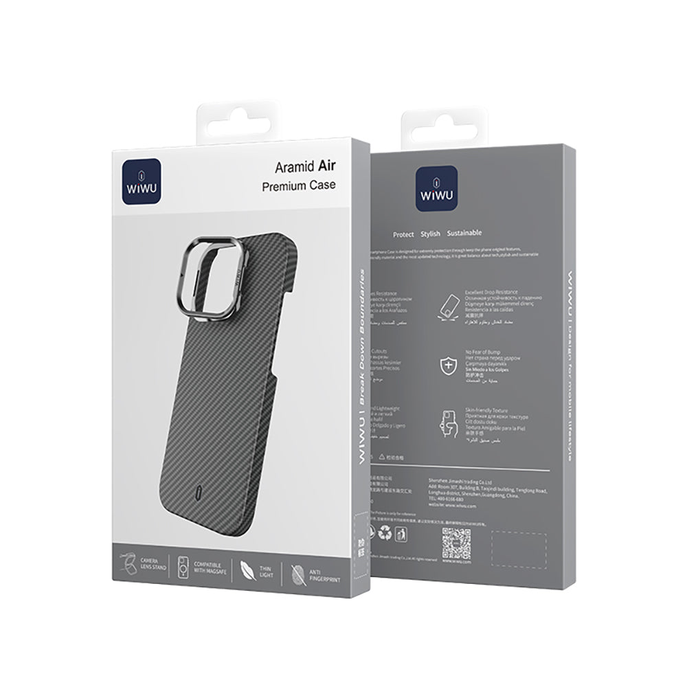 Apple iPhone 16 Pro Max Kılıf Wiwu DCC-206 M-safe Şarj Özellikli Kamera Standlı Aramid Fiber Tasarım Kevlar Kapak