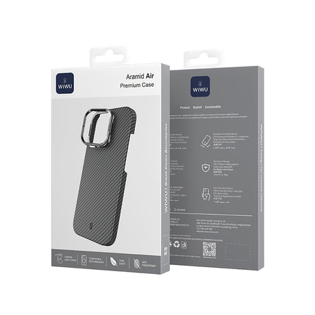Apple iPhone 16 Pro Max Kılıf Wiwu DCC-206 M-safe Şarj Özellikli Kamera Standlı Aramid Fiber Tasarım Kevlar Kapak