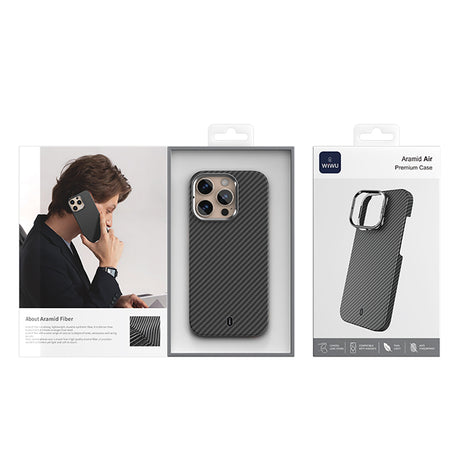 Apple iPhone 16 Pro Max Kılıf Wiwu DCC-206 M-safe Şarj Özellikli Kamera Standlı Aramid Fiber Tasarım Kevlar Kapak
