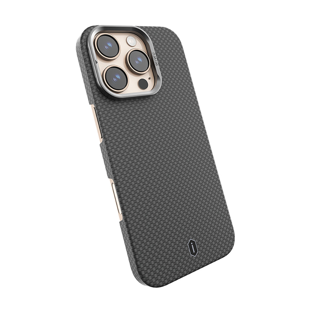 Apple iPhone 16 Pro Max Kılıf Wiwu DCC-208 M-safe Şarj Özellikli Kamera Standlı Aramid Fiber Tasarım Kevlar Kapak