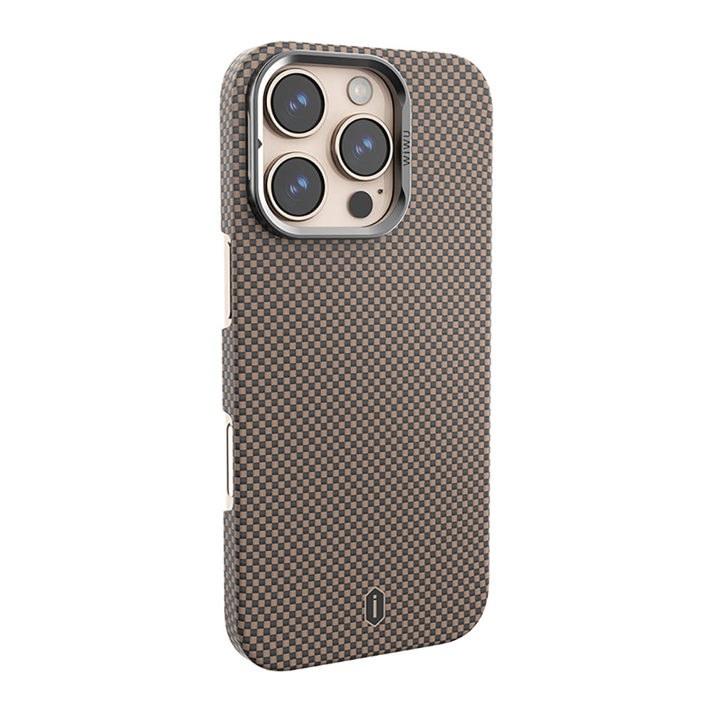 Apple iPhone 16 Pro Max Kılıf Wiwu DCC-208 M-safe Şarj Özellikli Kamera Standlı Aramid Fiber Tasarım Kevlar Kapak