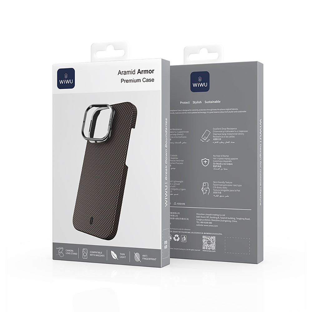 Apple iPhone 16 Pro Max Kılıf Wiwu DCC-208 M-safe Şarj Özellikli Kamera Standlı Aramid Fiber Tasarım Kevlar Kapak