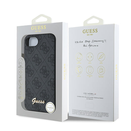Apple iPhone 16E Kılıf Guess Orjinal Lisanslı 4G Desenli Script Metal Logolu Kapak