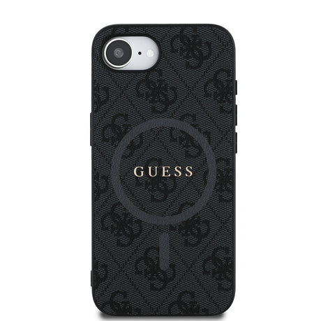 Apple iPhone 16E Kılıf Guess Orjinal Lisanslı M-safe Şarj Özellikli PU Halkalı 4G Desenli Yazı Logolu Kapak