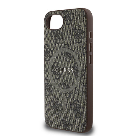 Apple iPhone 16E Kılıf Guess Orjinal Lisanslı M-safe Şarj Özellikli PU Halkalı 4G Desenli Yazı Logolu Kapak