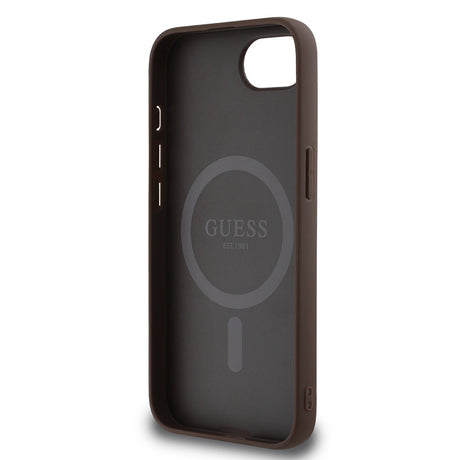 Apple iPhone 16E Kılıf Guess Orjinal Lisanslı M-safe Şarj Özellikli PU Üçgen Logo 4G Desenli Kapak