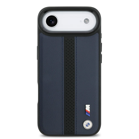 Apple iPhone 17 Air Kılıf BMW Orjinal Lisanslı M-safe Şarj Özellikli Deri Arka Yüzey Metal Logolu Delikli Şerit Tasarımlı Kapak