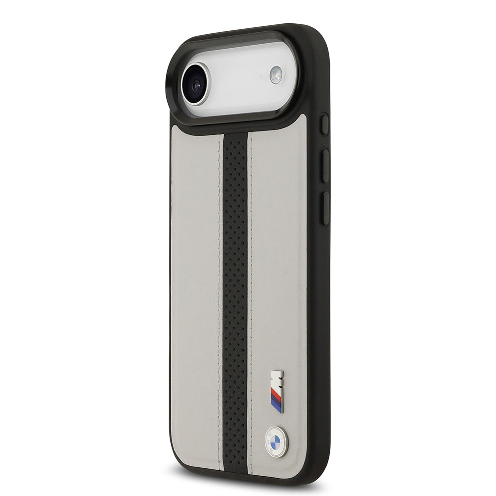Apple iPhone 17 Air Kılıf BMW Orjinal Lisanslı M-safe Şarj Özellikli Deri Arka Yüzey Metal Logolu Delikli Şerit Tasarımlı Kapak