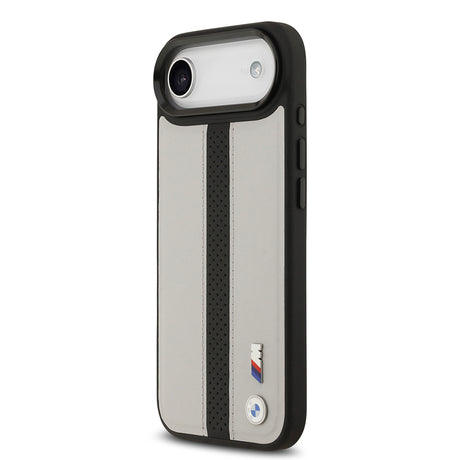 Apple iPhone 17 Air Kılıf BMW Orjinal Lisanslı M-safe Şarj Özellikli Deri Arka Yüzey Metal Logolu Delikli Şerit Tasarımlı Kapak