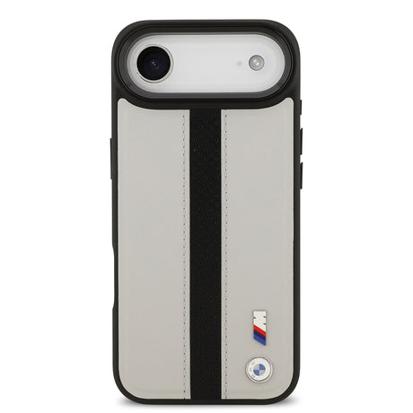 Apple iPhone 17 Air Kılıf BMW Orjinal Lisanslı M-safe Şarj Özellikli Deri Arka Yüzey Metal Logolu Delikli Şerit Tasarımlı Kapak
