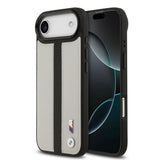 Apple iPhone 17 Air Kılıf BMW Orjinal Lisanslı M-safe Şarj Özellikli Deri Arka Yüzey Metal Logolu Delikli Şerit Tasarımlı Kapak